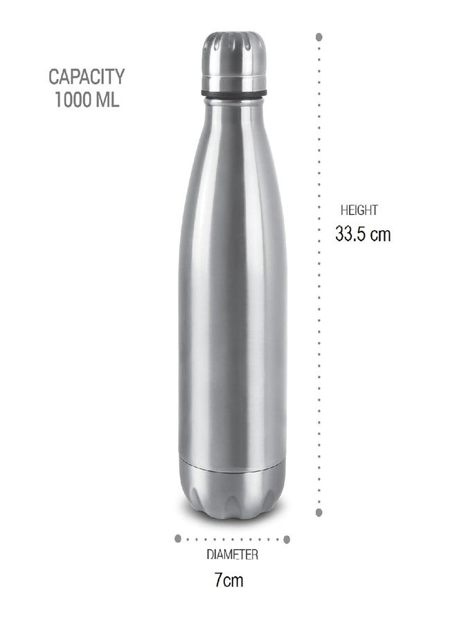 Dynore زجاجة ماء داينور ثيرموستيل، سعة 1 لتر، فضية اللون، تحافظ على الماء ساخناً وبارداً لمدة 8 ساعات - Image 2